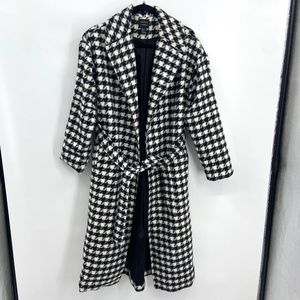 FOREVER 21 Contemporary Black White Houndstooth Wool Long Duster Coat Medium